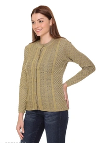 CLAPTON Women Round Neck Mustered Full Sleeve Wool Cardigan  - M, Mustered, Wool, Pack of1